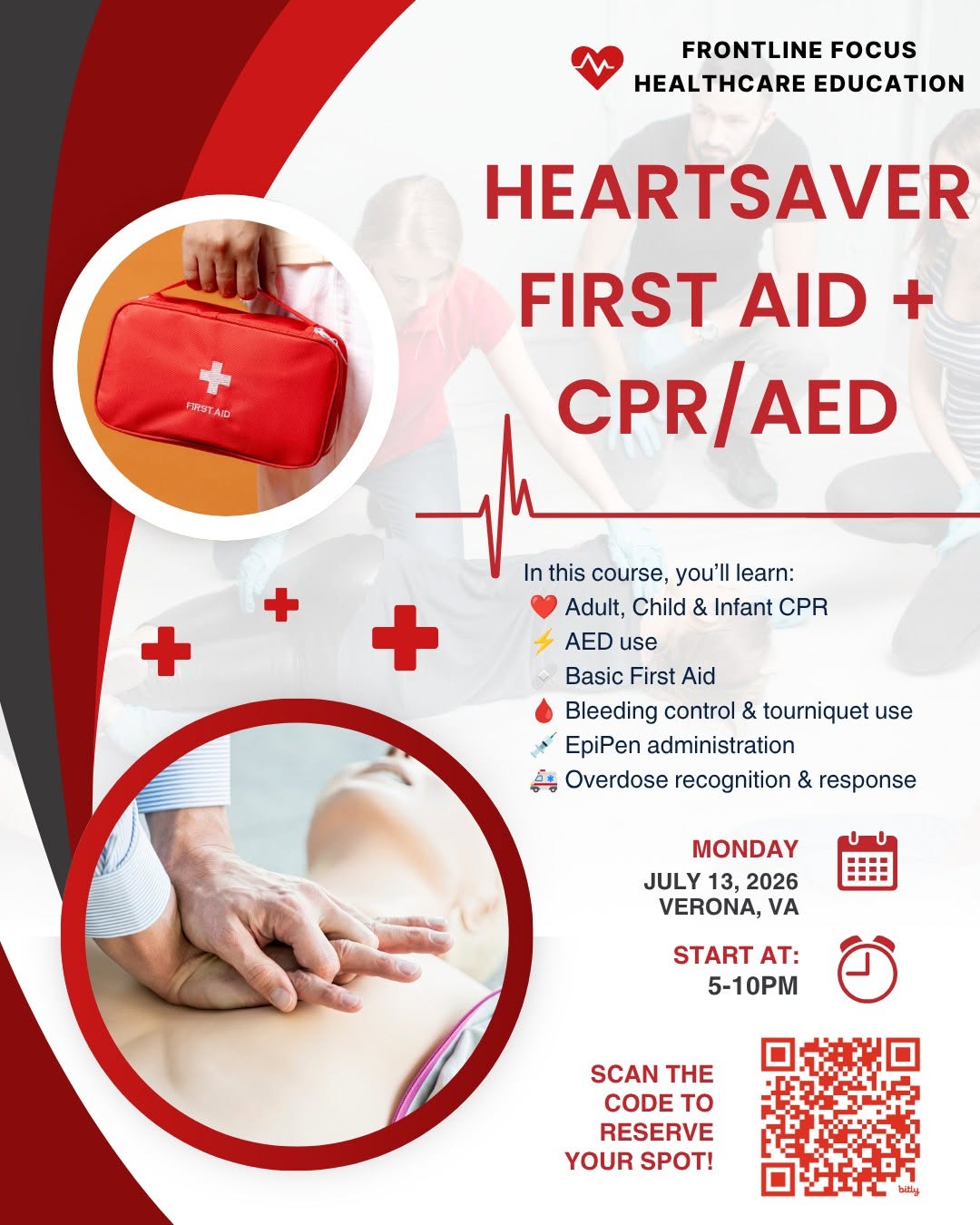 🚑 Community CPR, First Aid & AED Class - July 13, 2026